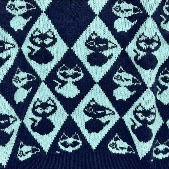 Cider Blue Harlequin Cat Print Sweater Vest - Picture 4 of 5